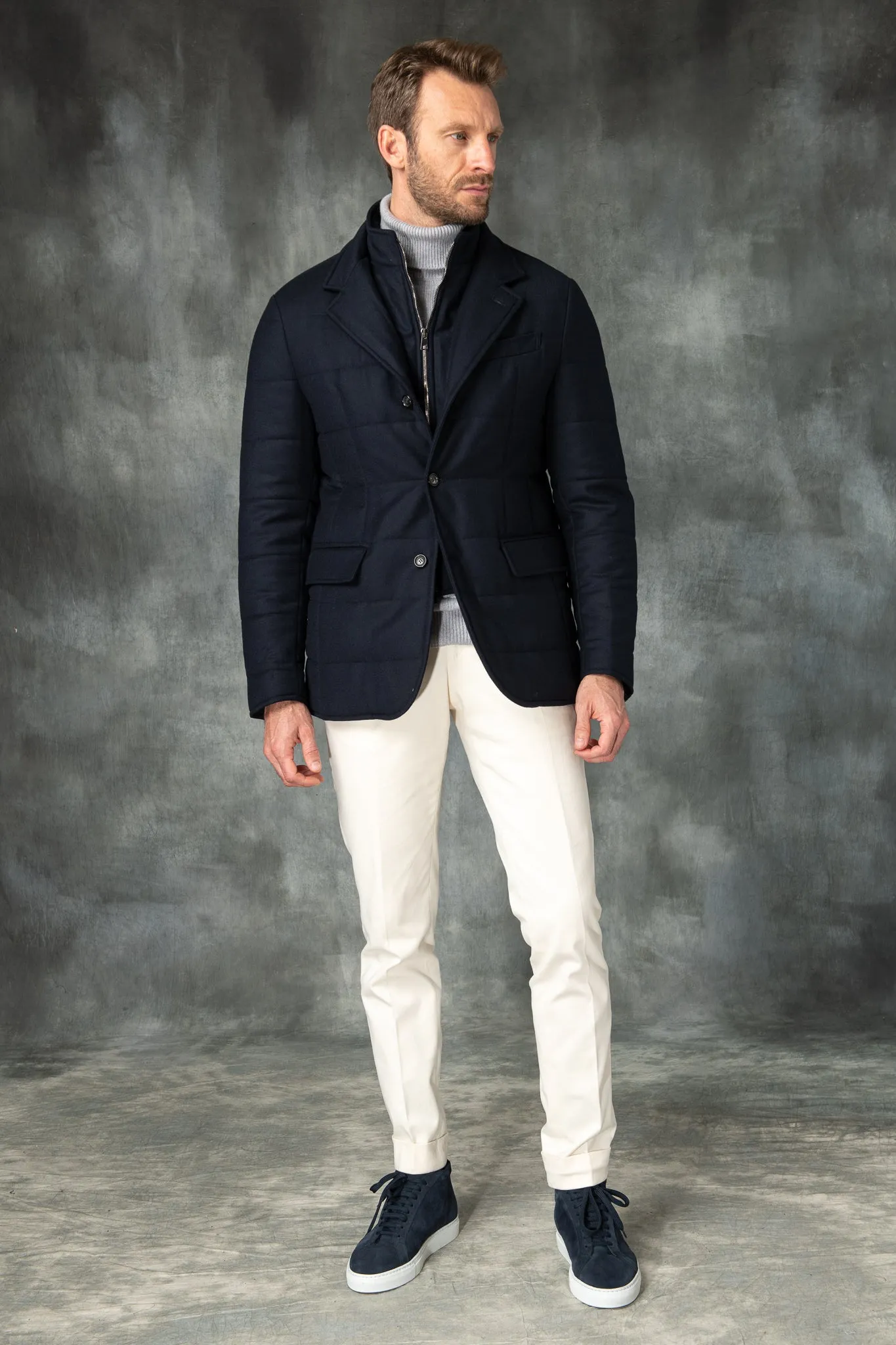 Blue down jacket in wool & cashmere – Made in Italy sold by Pini Parma product image thumbnail 2