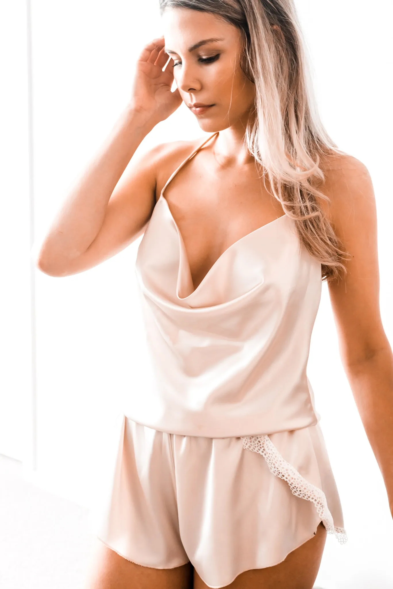 Celine Champagne Cowl Top sold by One Empire Sleep