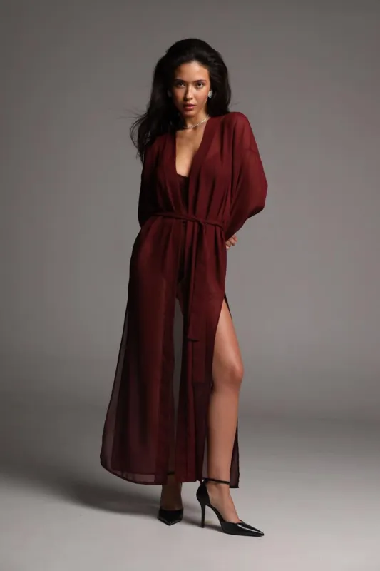 Kimono robe - Burgundy long sold by The Robe