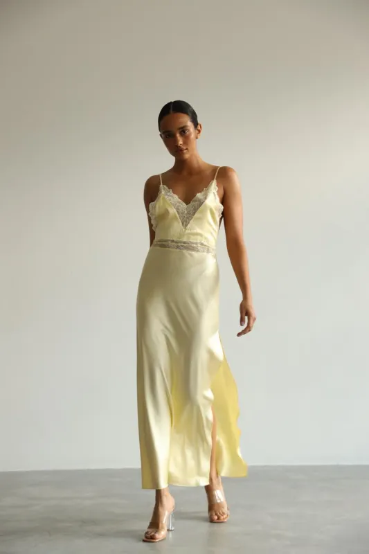 Mary - Yellow long slip dress sold by The Robe