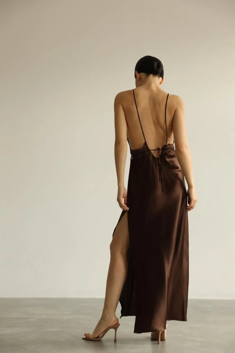 Mary - Brown long slip dress sold by The Robe product image thumbnail 4