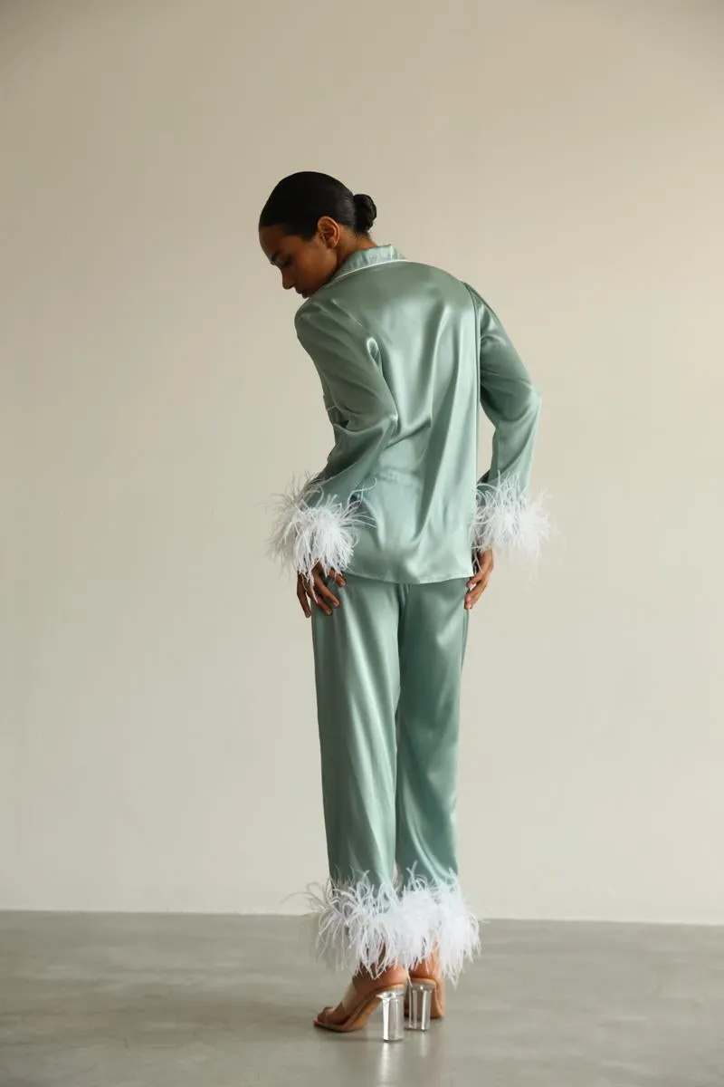 Pajama set - Green feathers with pants sold by The Robe product image thumbnail 5