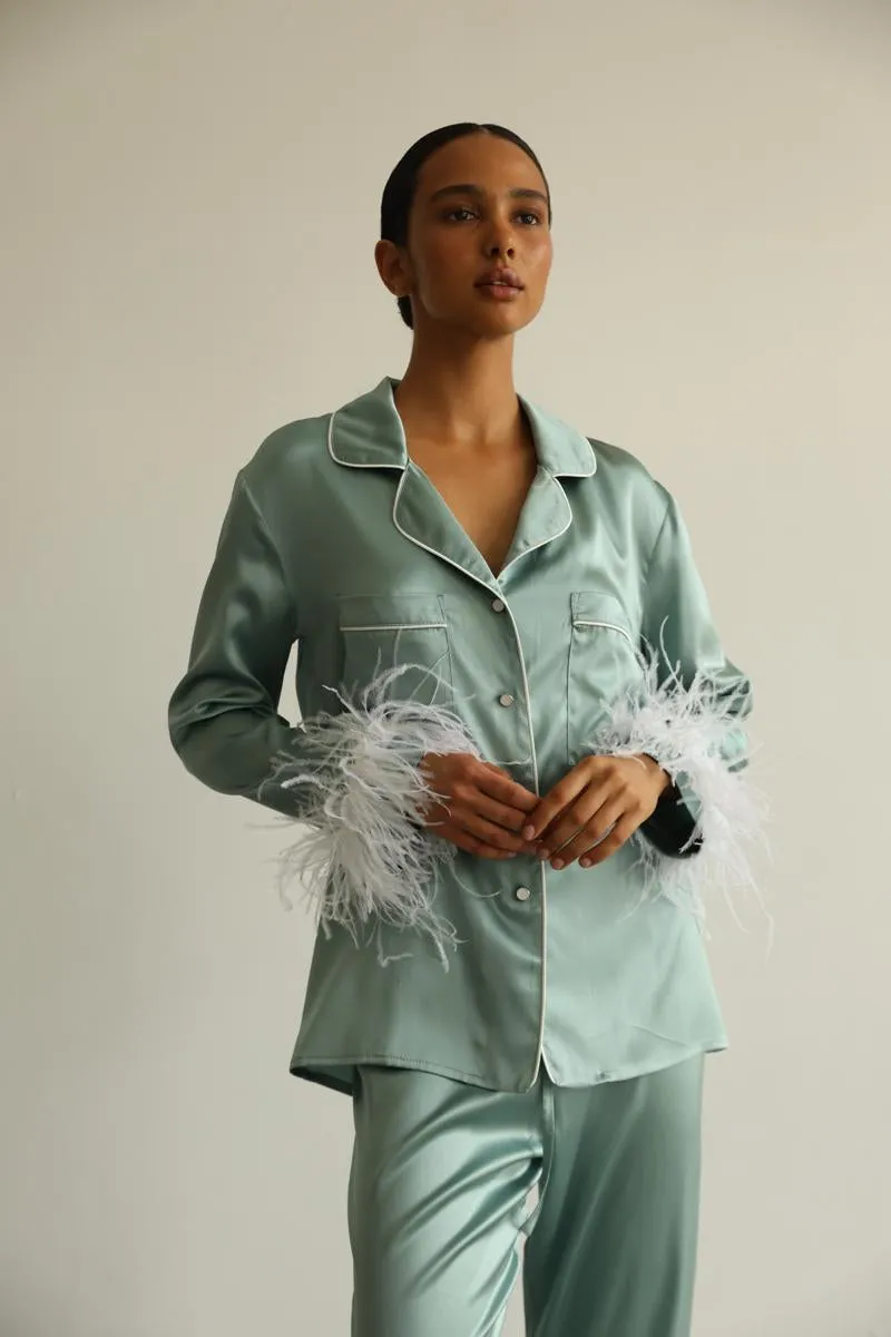 Pajama set - Green feathers with pants sold by The Robe product image thumbnail 2