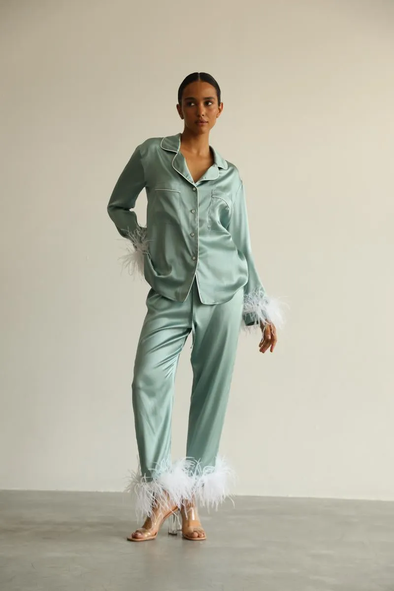 Pajama set - Green feathers with pants sold by The Robe product image thumbnail 4