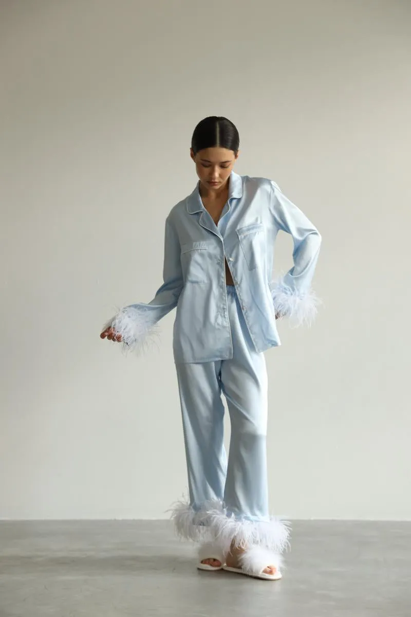Pajama set - Blue feathers with pants sold by The Robe product image thumbnail 2