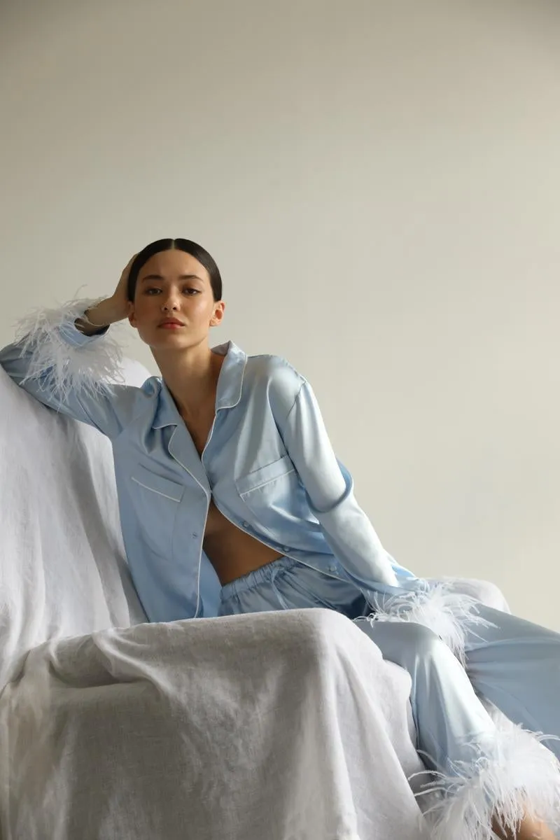 Pajama set - Blue feathers with pants sold by The Robe product image thumbnail 4