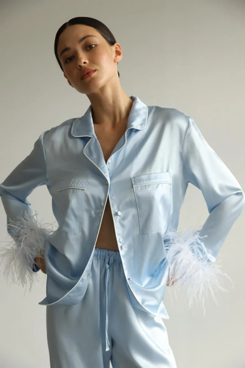 Pajama set - Blue feathers with pants sold by The Robe