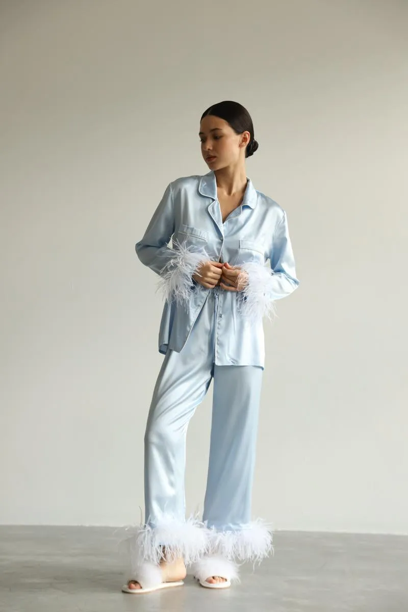Pajama set - Blue feathers with pants sold by The Robe product image thumbnail 3