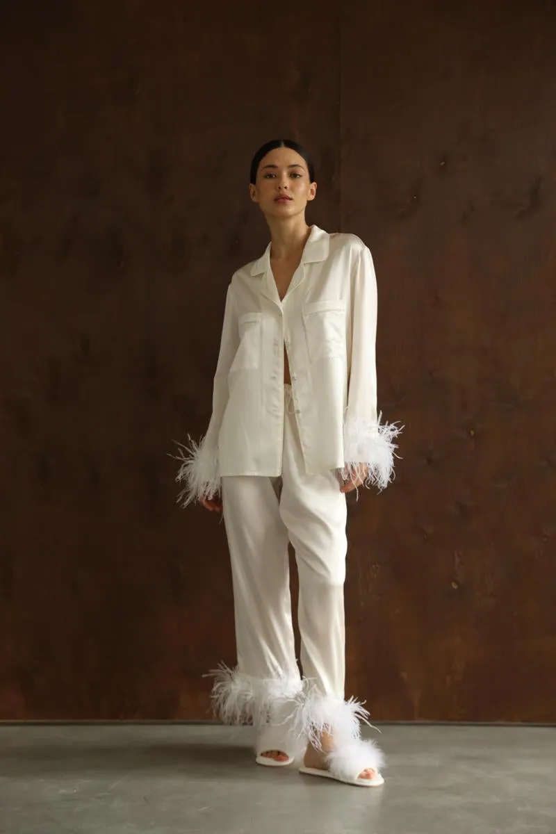 Pajama set - White feathers with pants sold by The Robe product image thumbnail 5