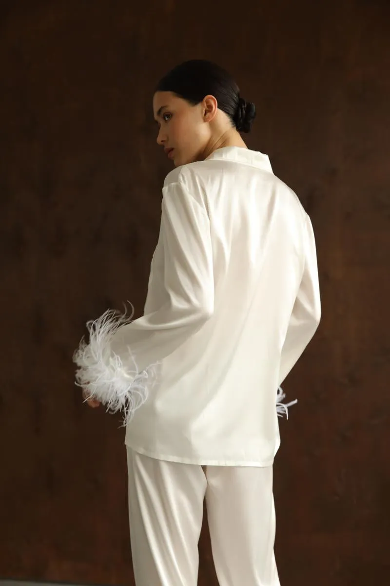 Pajama set - White feathers with pants sold by The Robe product image thumbnail 3