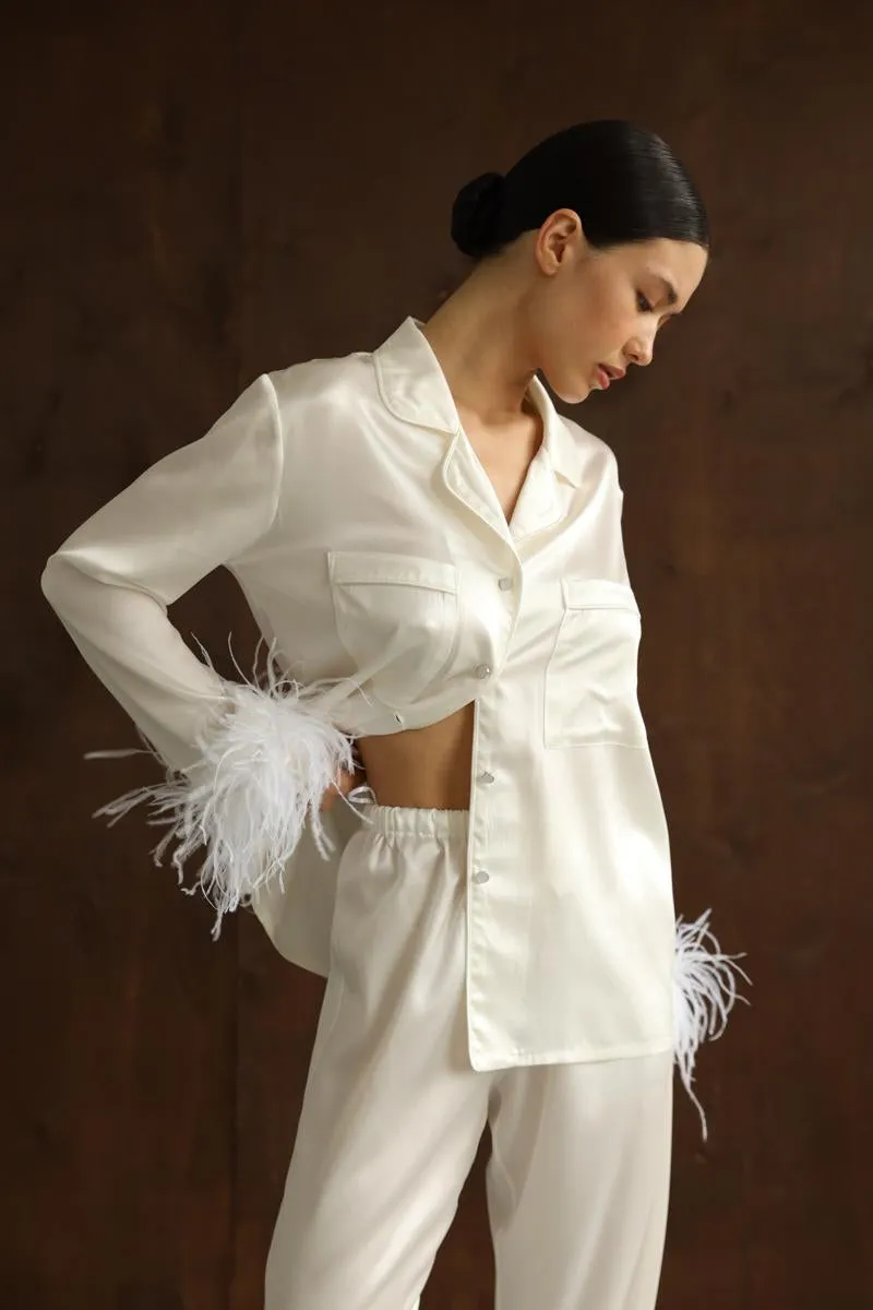 Pajama set - White feathers with pants sold by The Robe product image thumbnail 2