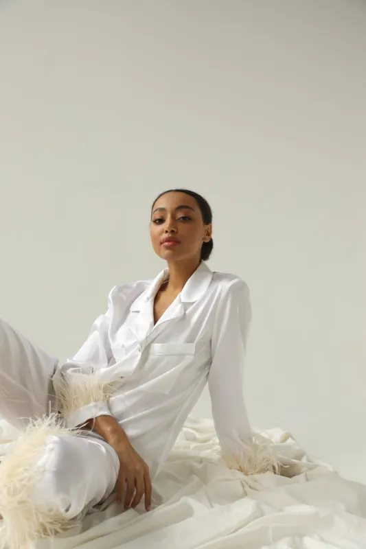 Pajama set - White feather with pants sold by The Robe