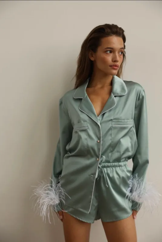 Pajama set - Green feather sold by The Robe
