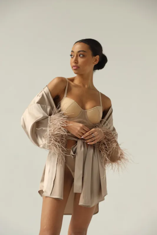 Kimono robe - Beige feather sold by The Robe