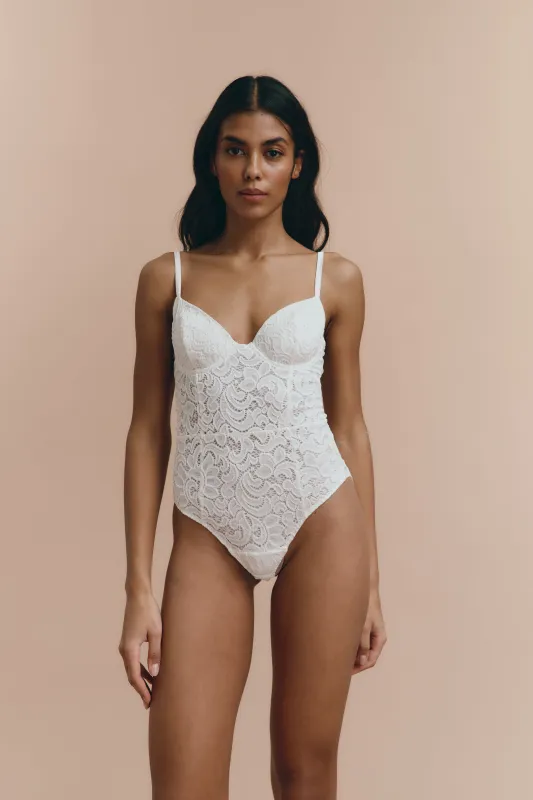 Daniella - White bodysuit sold by The Robe