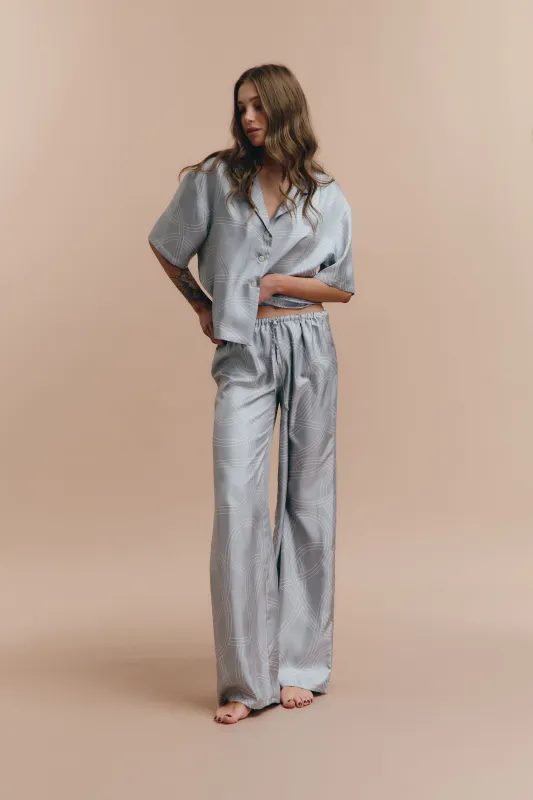 Lora printed silk pjs - Blue sold by The Robe