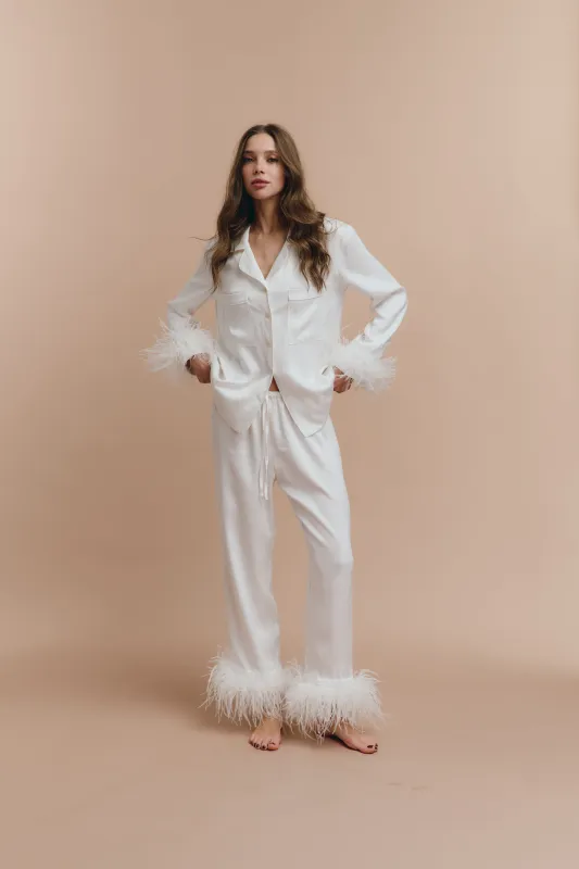Emily pjs - White feathers with pants sold by The Robe