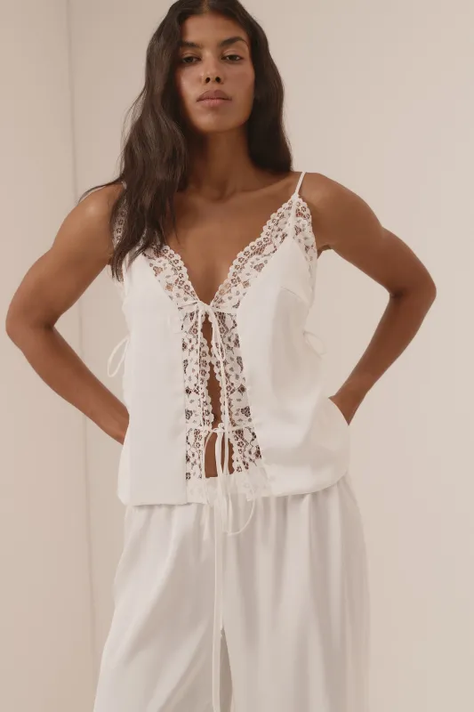 Lucy - White short top with pants sold by The Robe