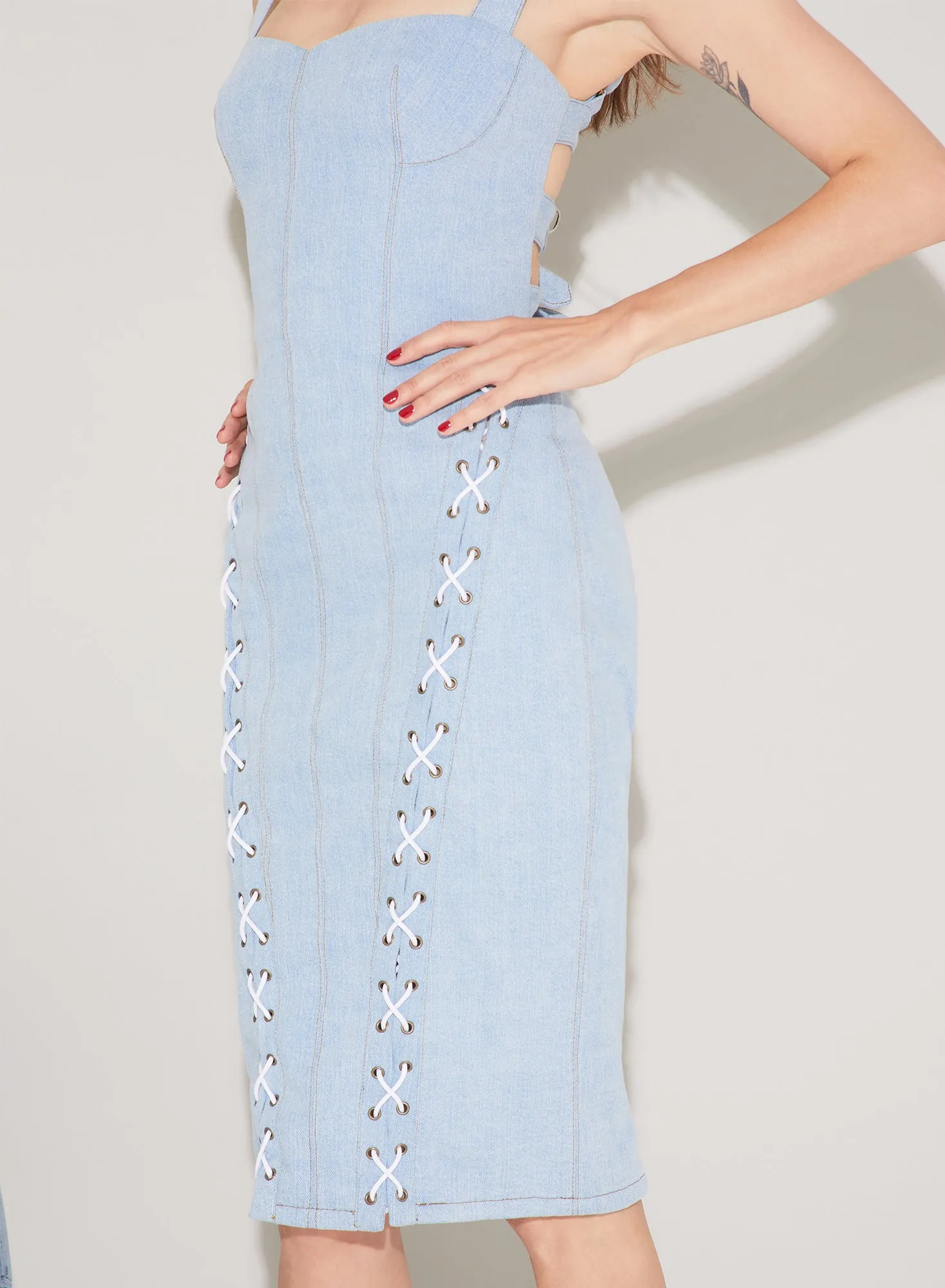 Denim Lace Up Dress sold by Fleur du Mal product image thumbnail 2