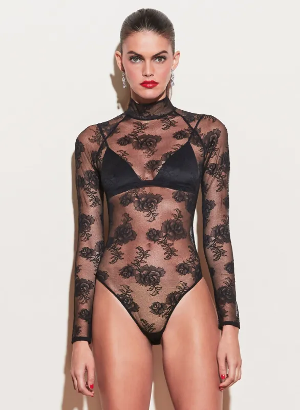 Bouquet Lace Turtleneck Bodysuit sold by Fleur du Mal