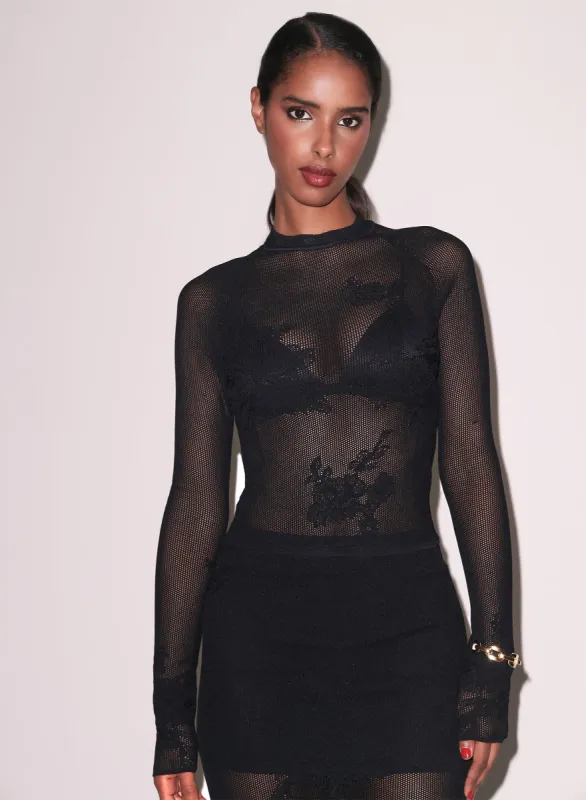 Lace Pointelle Long Sleeve Top sold by Fleur du Mal