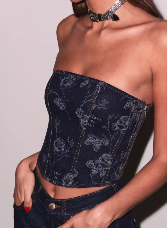 Denim Jacquard Corset Top made by Fleur du Mal