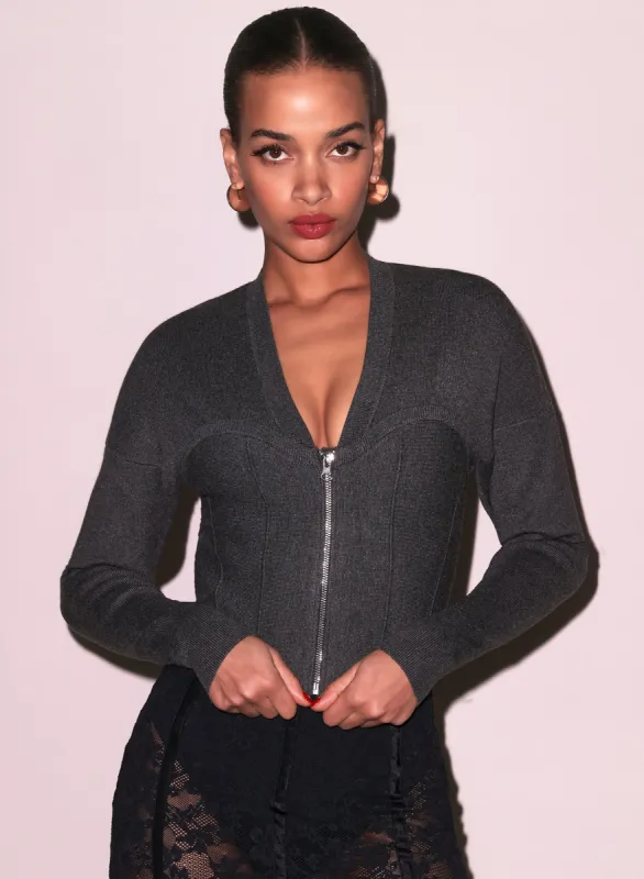 Knit Zip Bustier Cardigan sold by Fleur du Mal