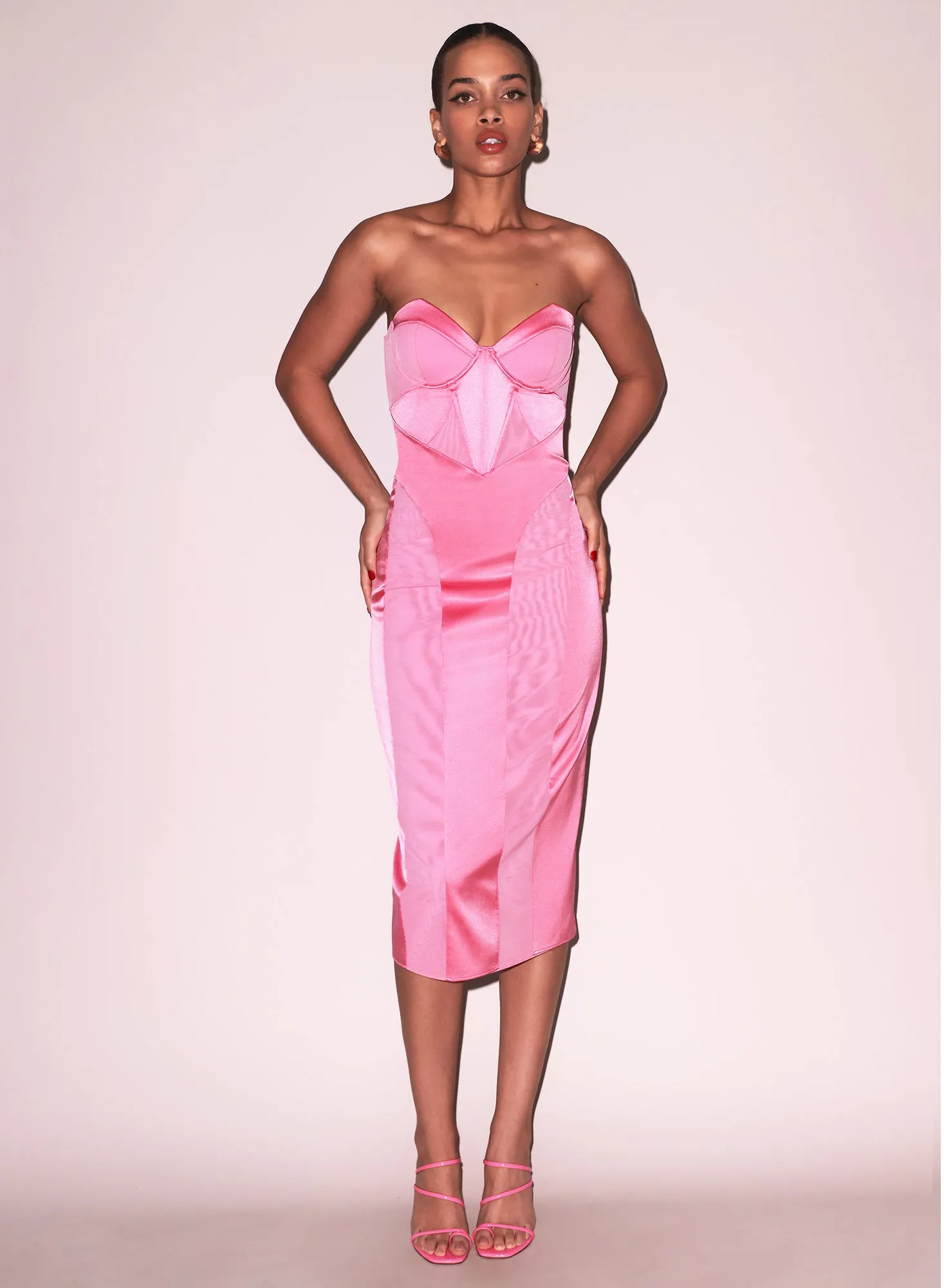 Satin & Mesh Bustier Midi Dress sold by Fleur du Mal
