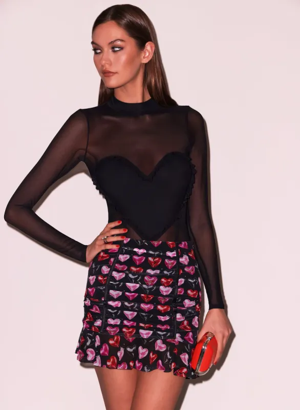 Mesh Ruffle Heart Bodysuit made by Fleur du Mal