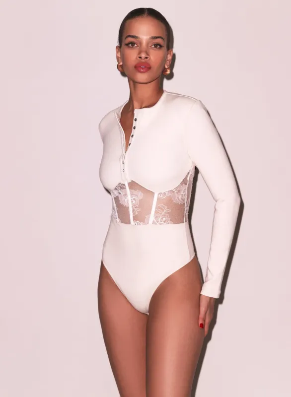 Rib & Bouquet Lace Underbust Bodysuit sold by Fleur du Mal