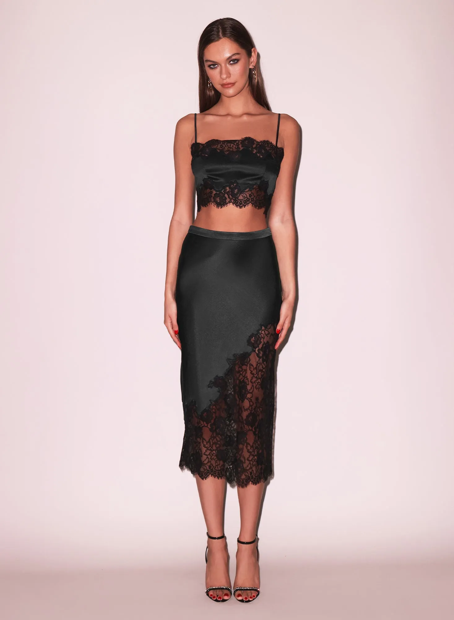 Silk & Lace Scallop Midi Skirt sold by Fleur du Mal product image thumbnail 4