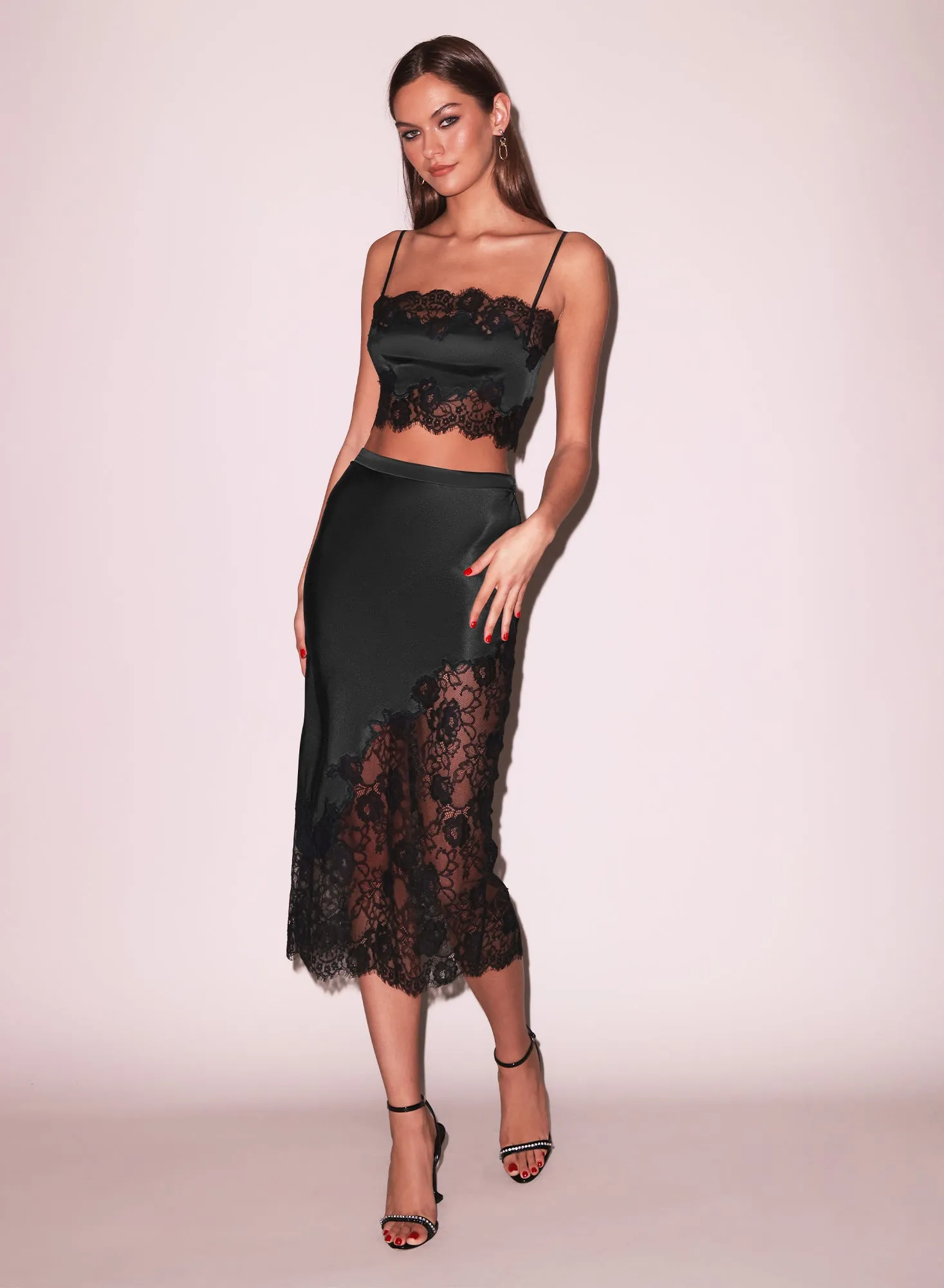Silk & Lace Scallop Midi Skirt sold by Fleur du Mal product image thumbnail 2