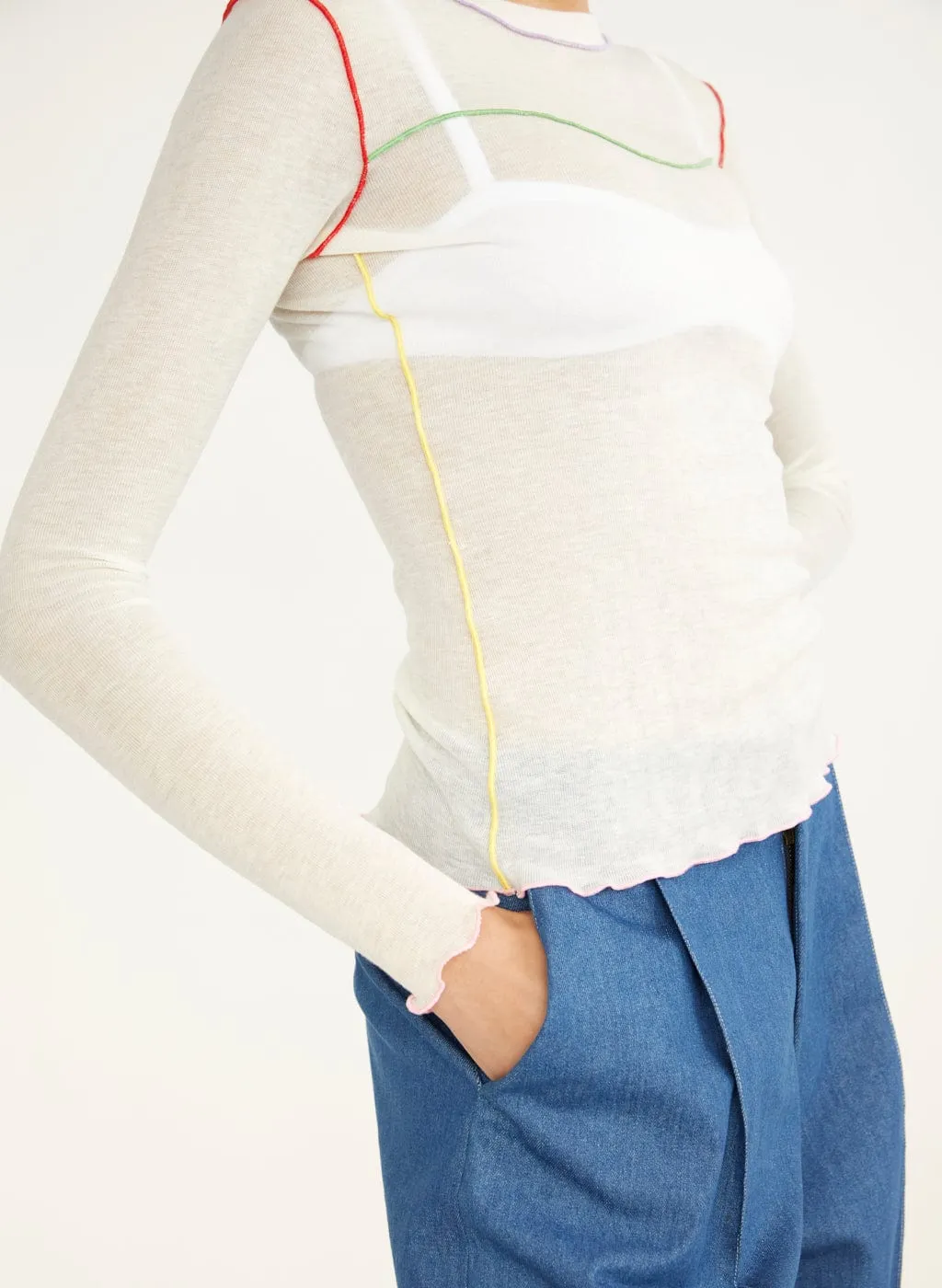 White & Multicolour Delia Long Sleeve Tee sold by Eliza Faulkner product image thumbnail 2