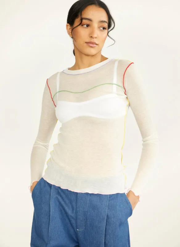 White & Multicolour Delia Long Sleeve Tee sold by Eliza Faulkner