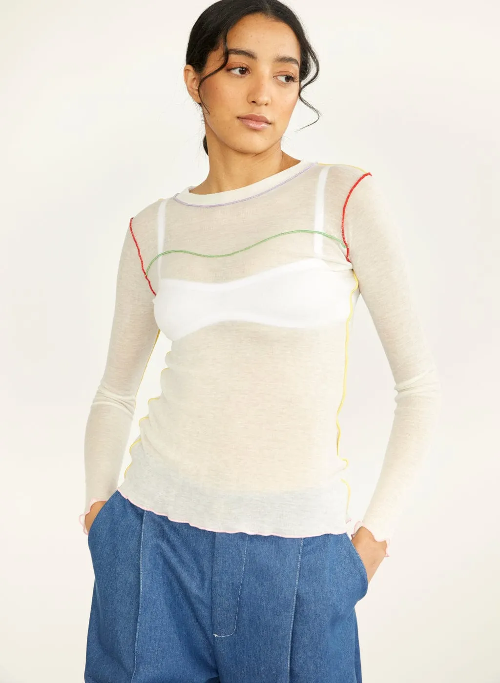 White & Multicolour Delia Long Sleeve Tee sold by Eliza Faulkner