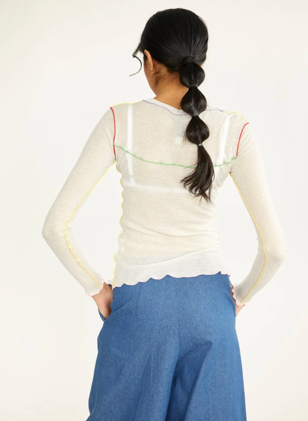 White & Multicolour Delia Long Sleeve Tee sold by Eliza Faulkner product image thumbnail 4