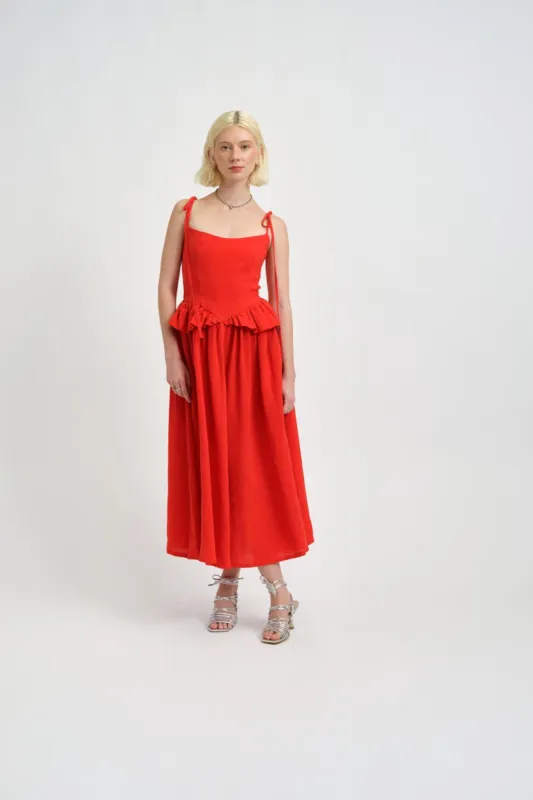 Tessa Dress Red Linen sold by Eliza Faulkner