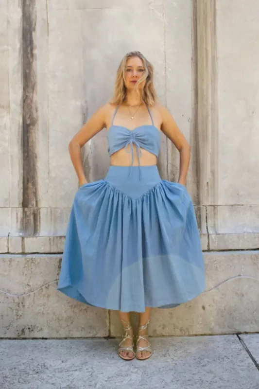 Frankie Halter Top Periwinkle Blue Linen sold by Eliza Faulkner