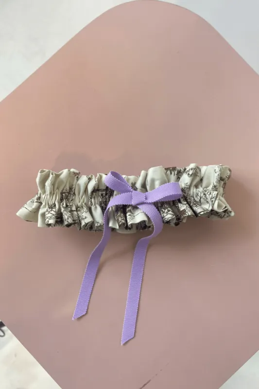 Scrunchie Garter Brown Toile de Jouy sold by Eliza Faulkner