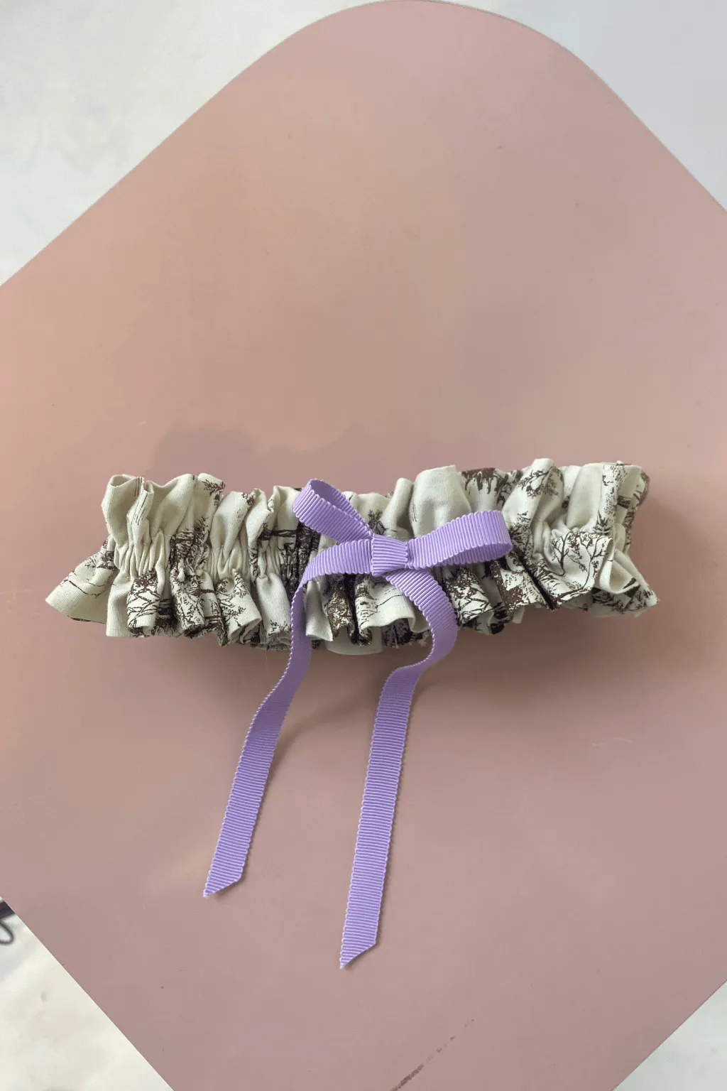 Scrunchie Garter Brown Toile de Jouy sold by Eliza Faulkner