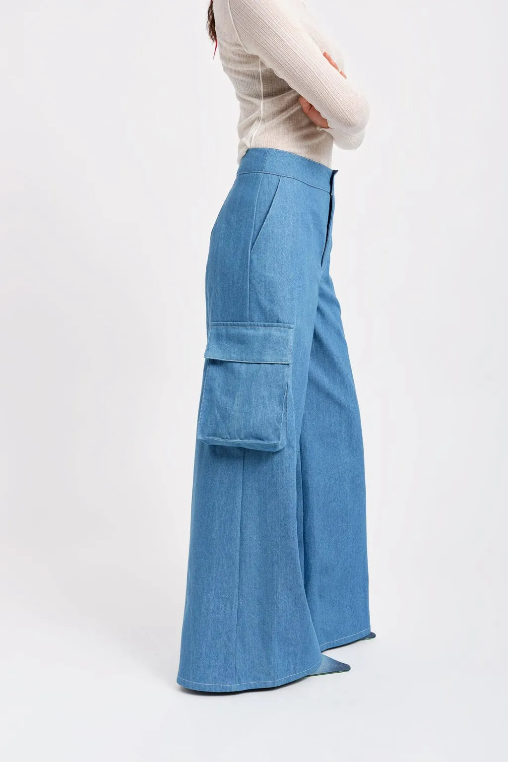 Cargo Pant Blue Denim Twill sold by Eliza Faulkner
