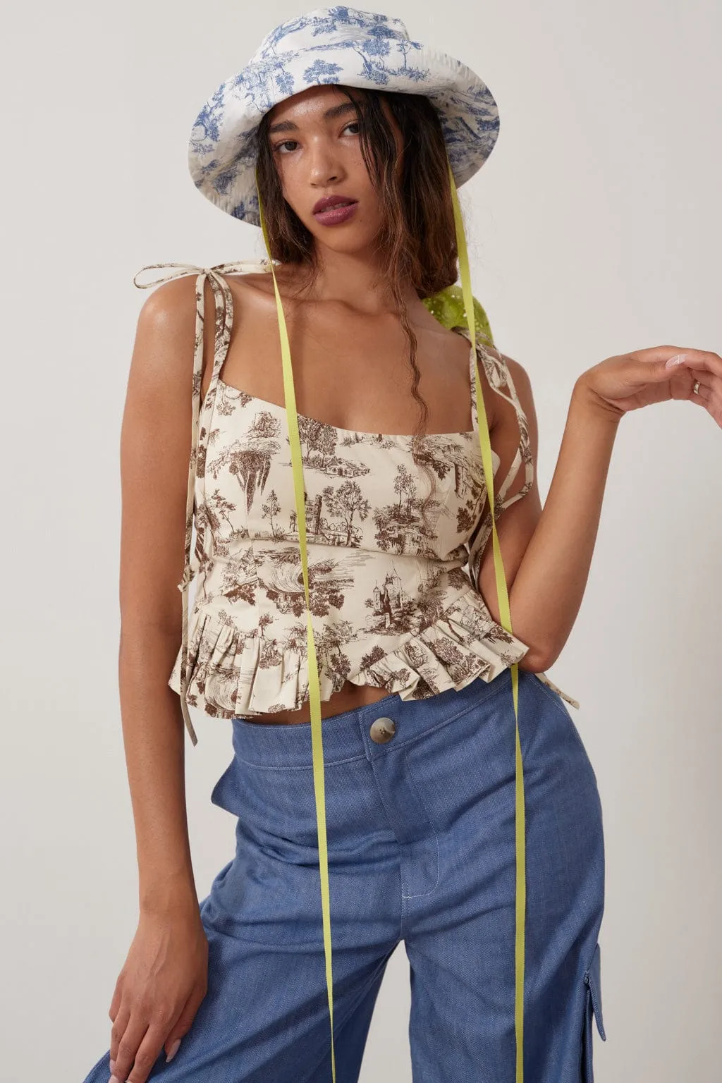 Candy Corset Brown Toile De Jouy sold by Eliza Faulkner