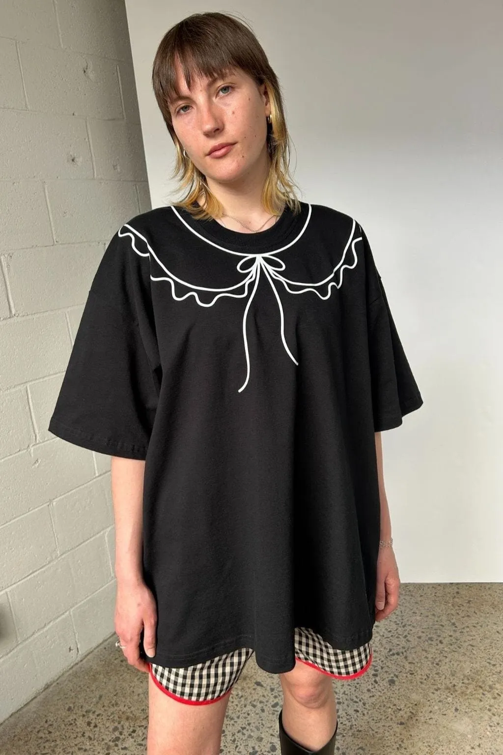 Imperfect Cotton Trompe L'oeil Tee Black sold by Eliza Faulkner