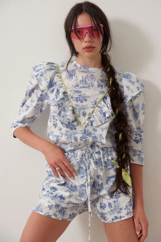 Joni Top Blue Toile De Jouy sold by Eliza Faulkner