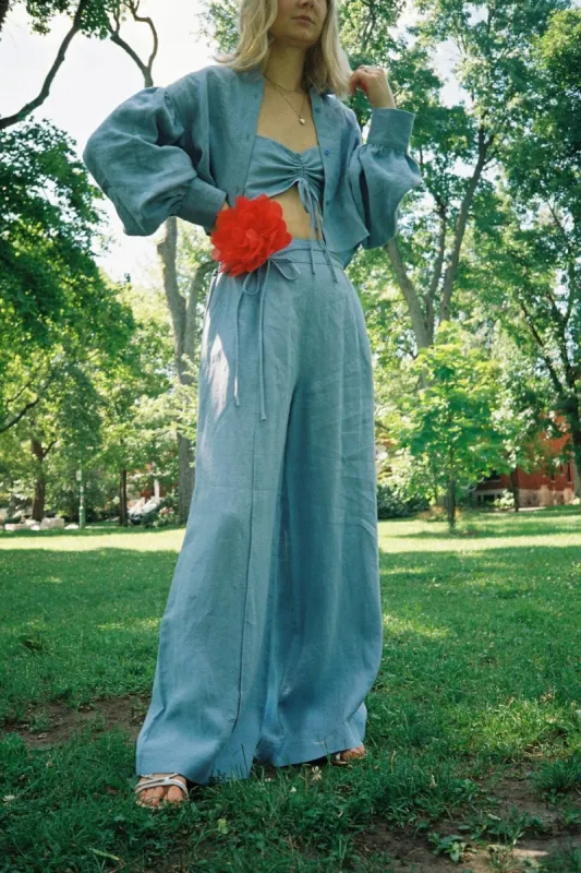 Romy Pant Blue Linen sold by Eliza Faulkner