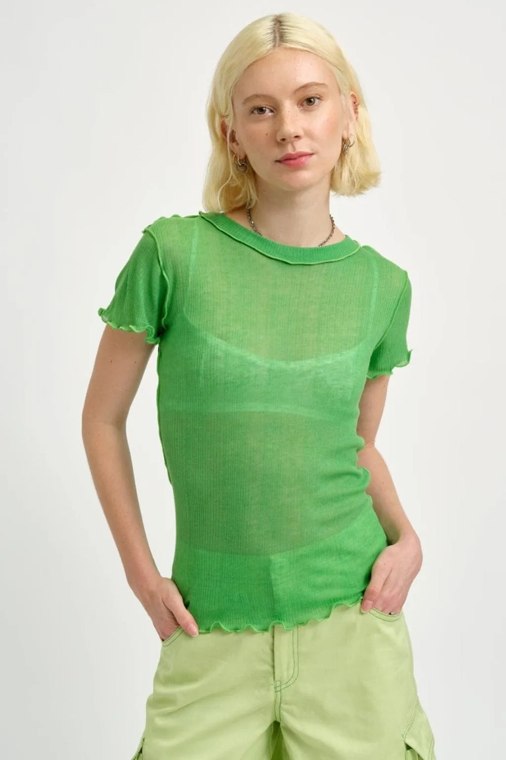 Imperfect Shortsleeve Rib Tee Apple Green sold by Eliza Faulkner