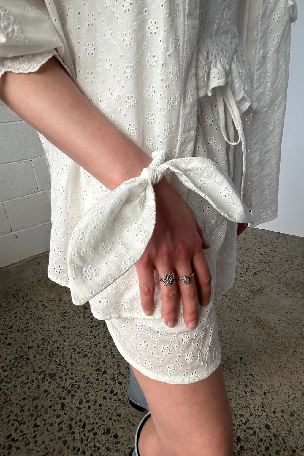 Bow-Tie 'Bunni' Scrunchie Eyelet Cotton sold by Eliza Faulkner