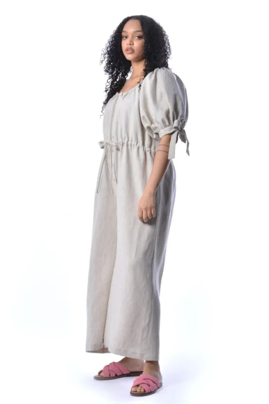 Imperfect Beige Linen Jumpsuit made by Eliza Faulkner