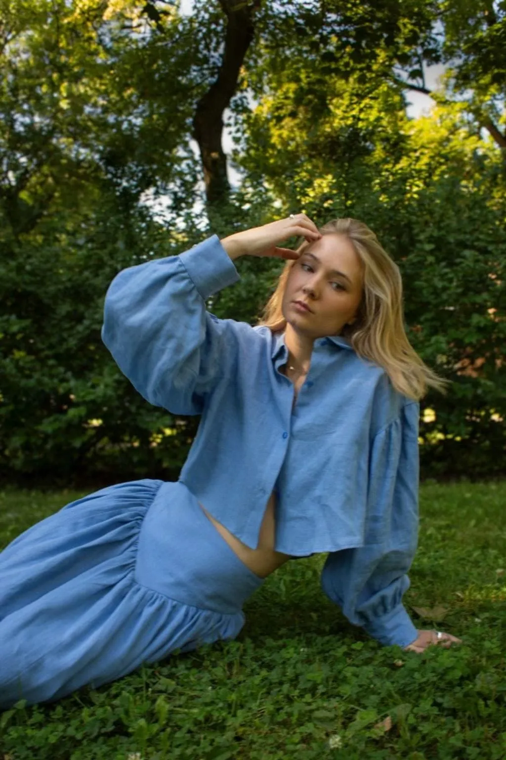 Tabitha Shirt Blue Linen sold by Eliza Faulkner