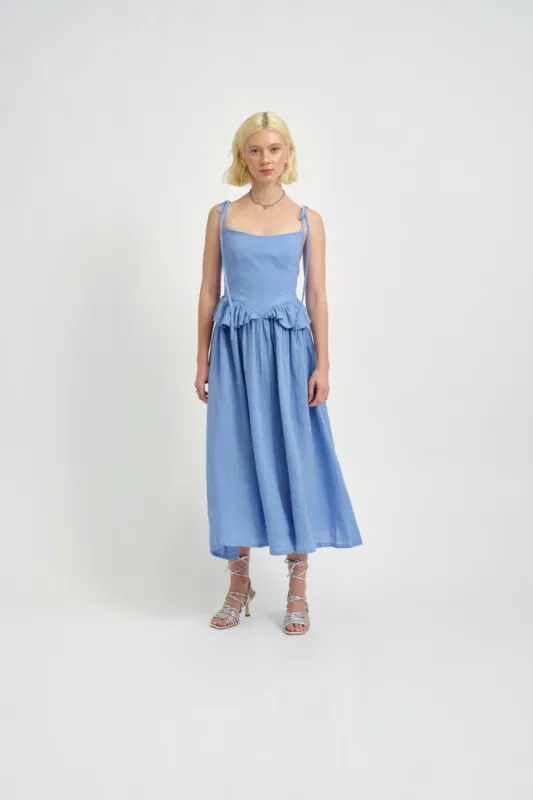 Tessa Dress Blue Linen sold by Eliza Faulkner
